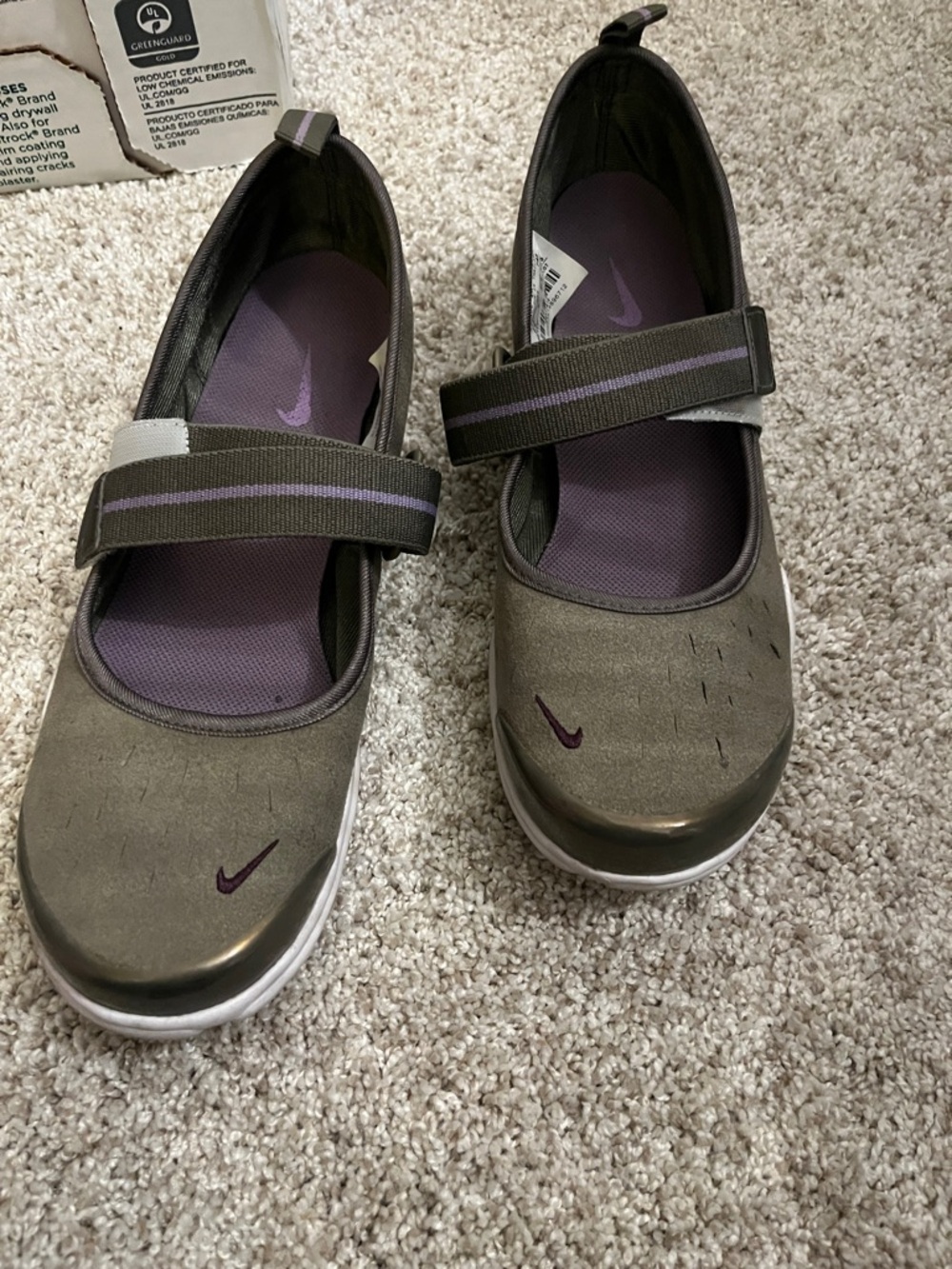 Nike Olive Green Mary-Jane Sneakers with Purple Insoles